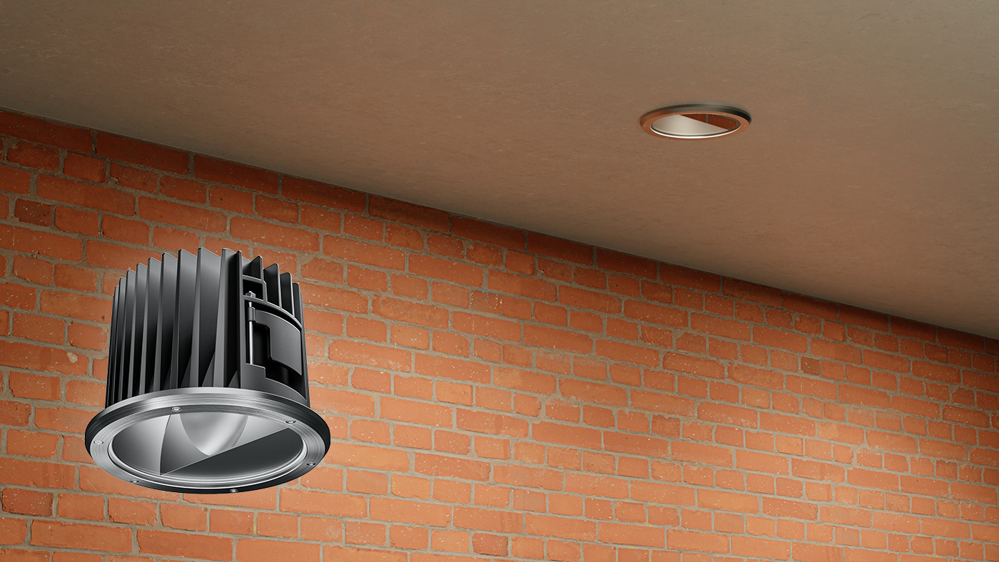 REV Hydro wall wash bezel installed near a brick wall