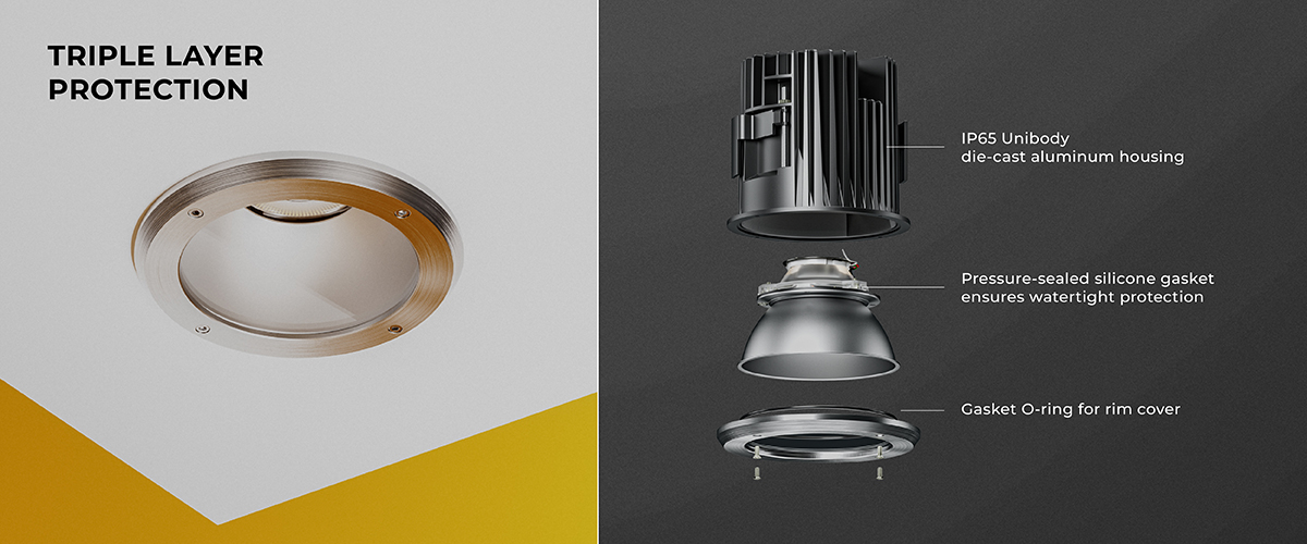 {"text": "REV Hydro is constructed with a seamless Uni-body housing that eliminates leaks. The core light engine is tightly enclosed and reinforced with silicone seals. Completing this triple-layer defense, a durable glass rim cover blocks water and insects from below."}